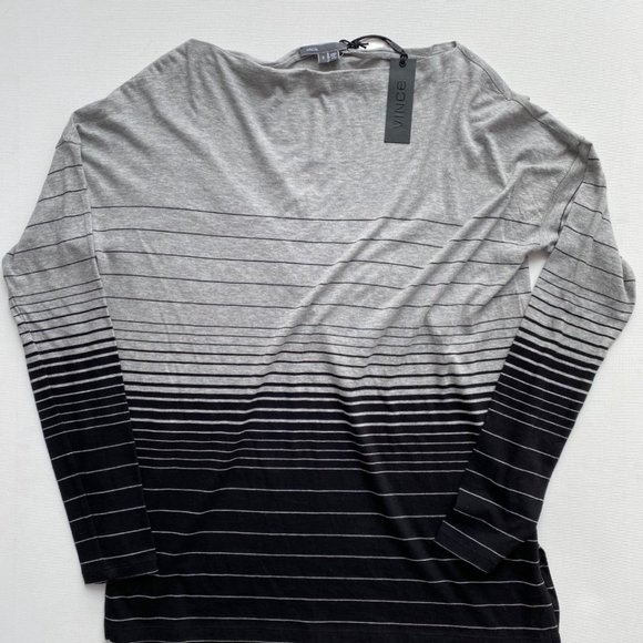 VINCE. Variegated Boatneck Stripe Top Dusk / Black - Picture 2 of 4